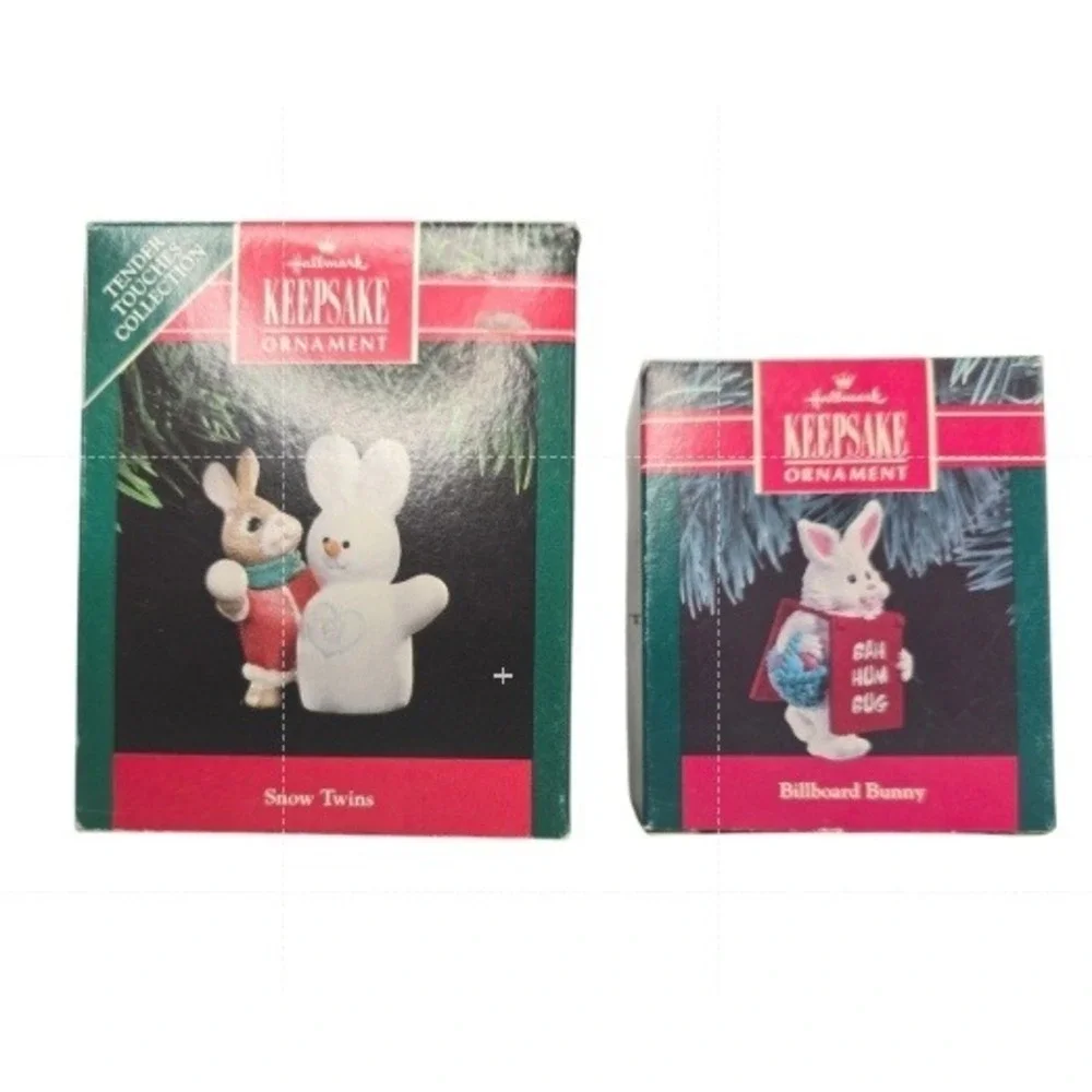Hallmark Keepsake‎ Ornament Snow Twins Billboard Bunny Tender Touches 1991